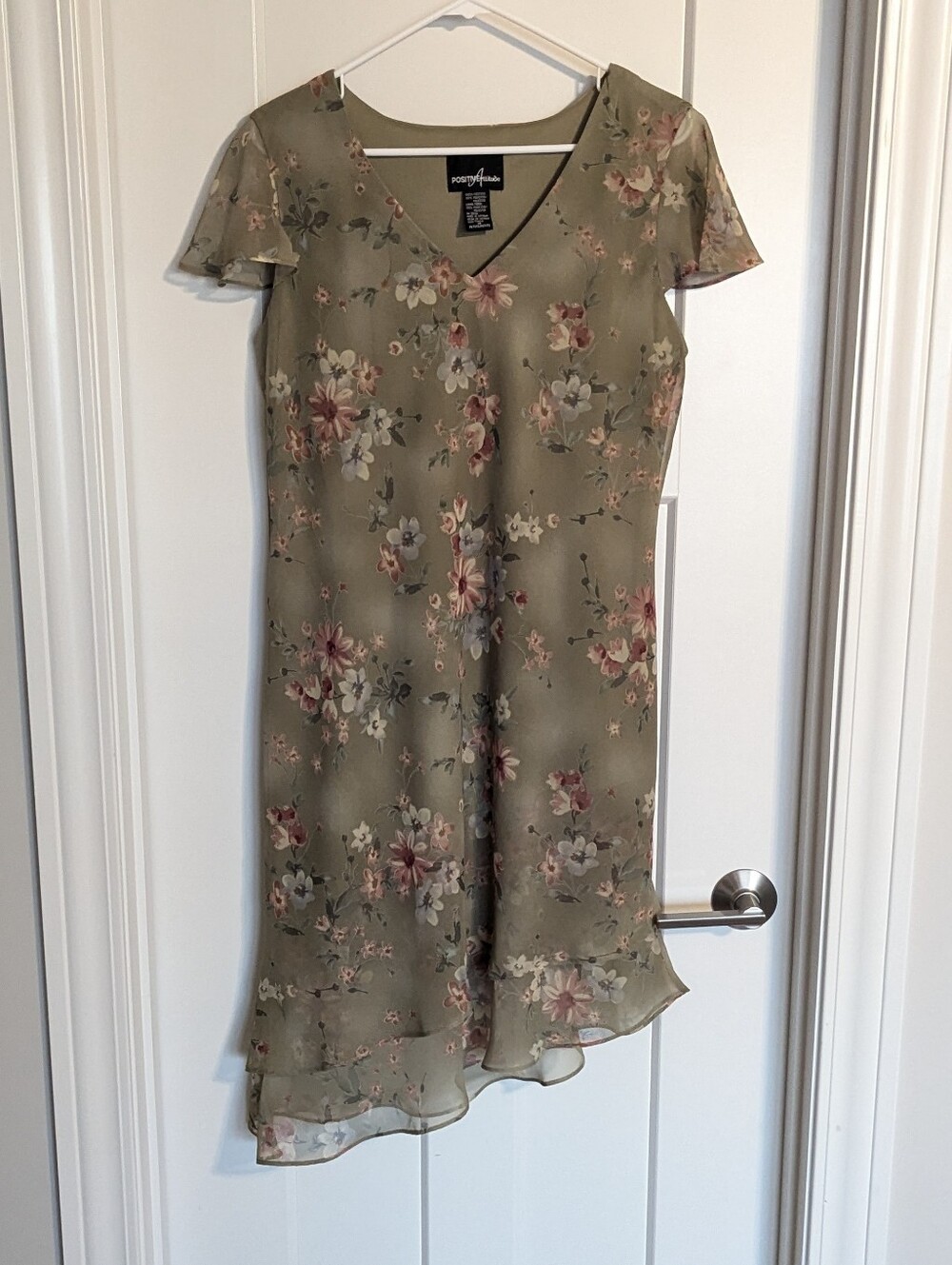 Vintage Positive Attitude 90s Green Floral Whims cal Dress sz 14 Petite
